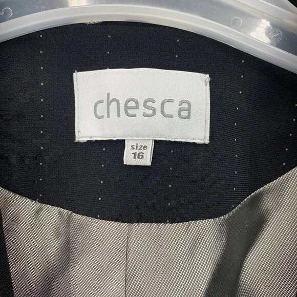 Chesca Womens Black Pinstripe Blazer W/ Lace-Up Detail Size 16 Single-Breasted - Picture 3 of 10